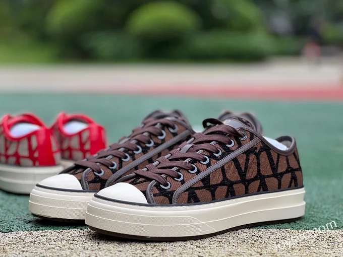 Valentino Leather Sneakers with Checkered Print in Brown & Black