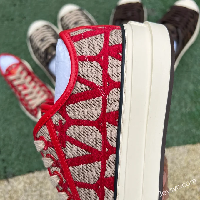 Valentino Leather Sneakers with Checkered Print in Red