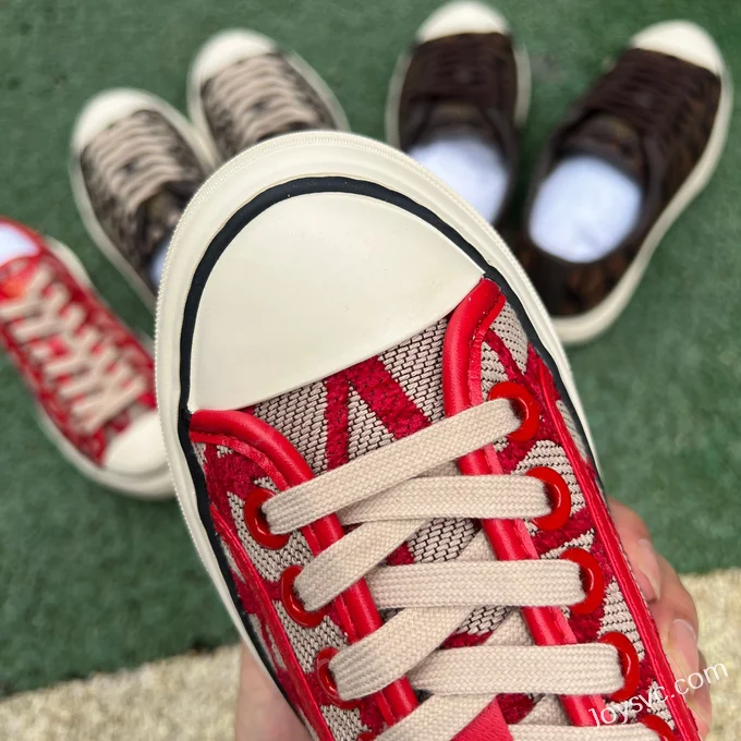 Valentino Leather Sneakers with Checkered Print in Red