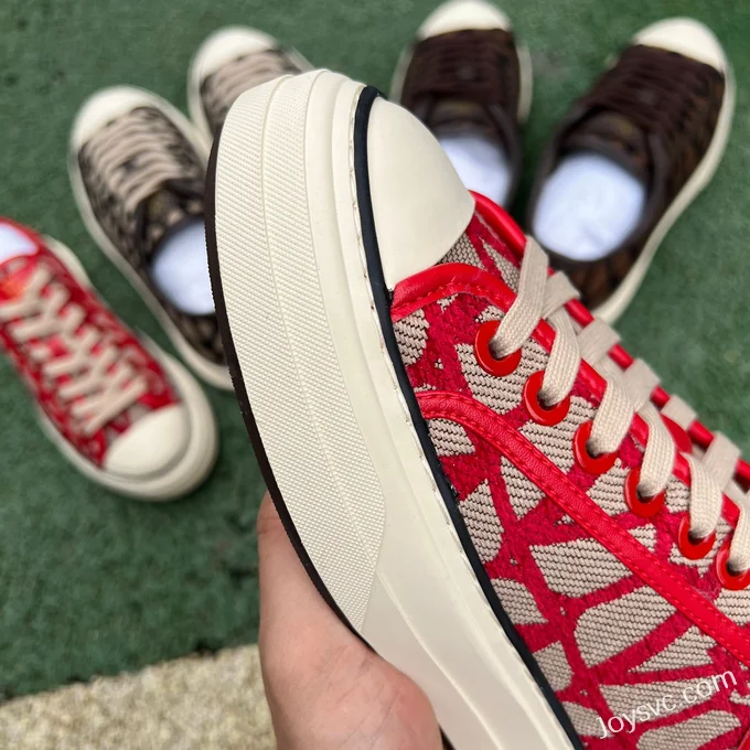 Valentino Leather Sneakers with Checkered Print in Red