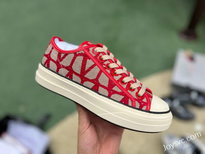 Valentino Leather Sneakers with Checkered Print in Red