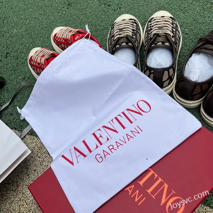 Valentino Leather Sneakers with Checkered Print in Red