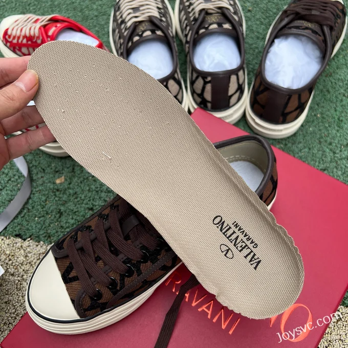 Valentino Leather Sneakers with Checkered Print in Red