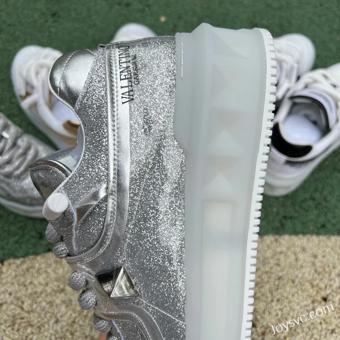 Valentino One Stud Leather Sneakers in Silver