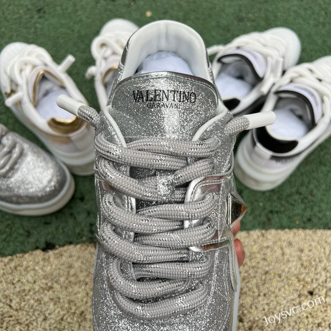 Valentino One Stud Leather Sneakers in Silver