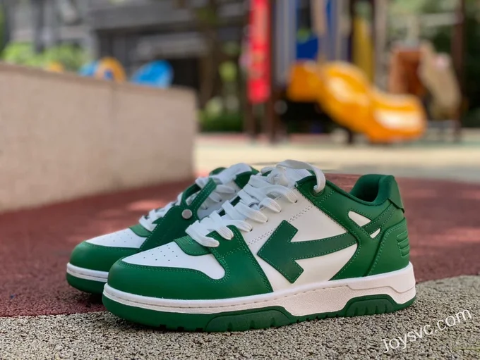 OFF-WHITE White Green Leather Sneakers