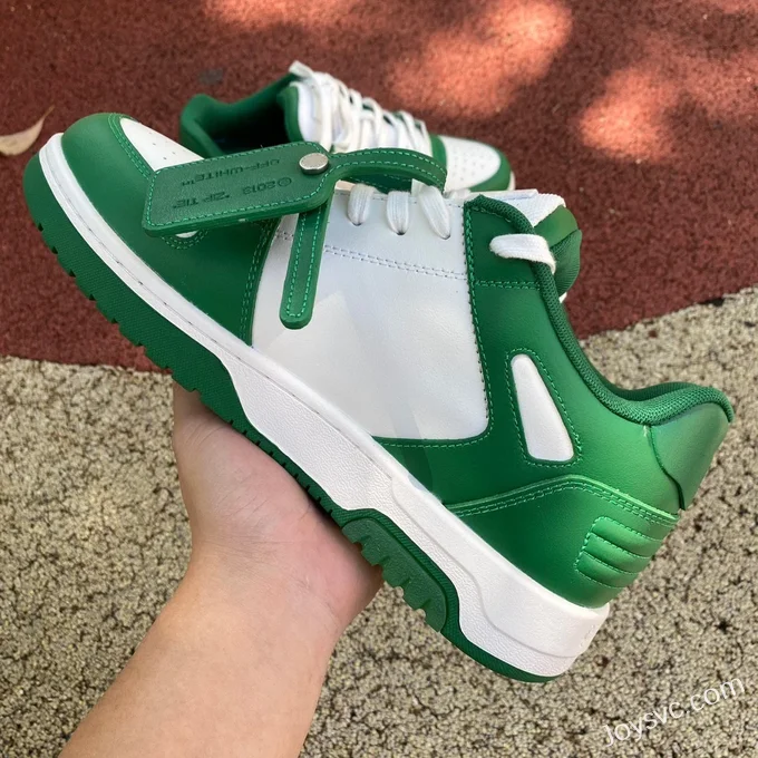 OFF-WHITE White Green Leather Sneakers