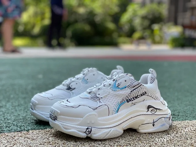 Balenciaga White Graffiti Triple S Vintage Dad Shoes