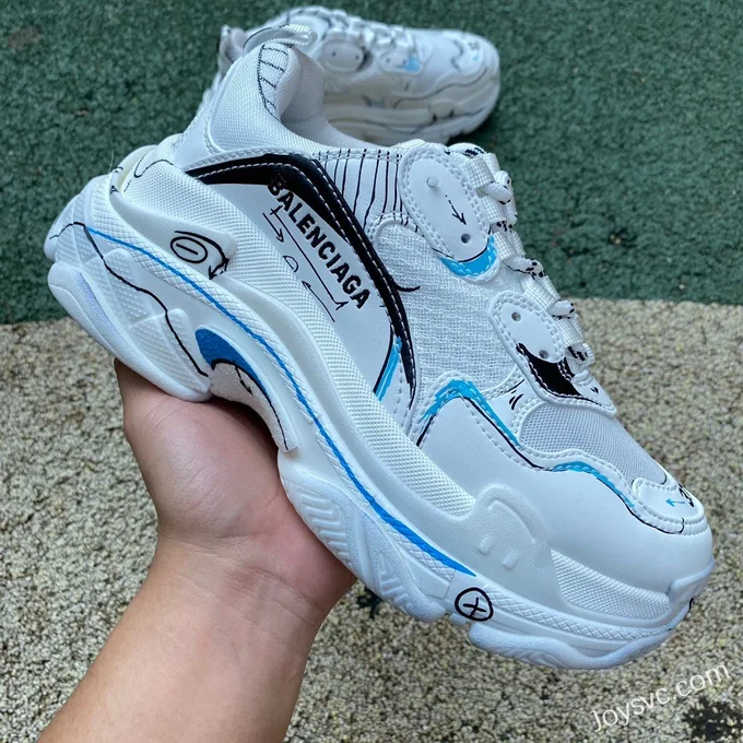 Balenciaga White Graffiti Triple S Vintage Dad Shoes