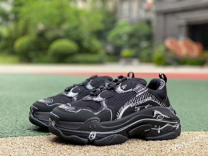 Balenciaga Black Graffiti Triple S Vintage Dad Shoes