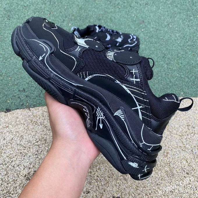 Balenciaga Black Graffiti Triple S Vintage Dad Shoes