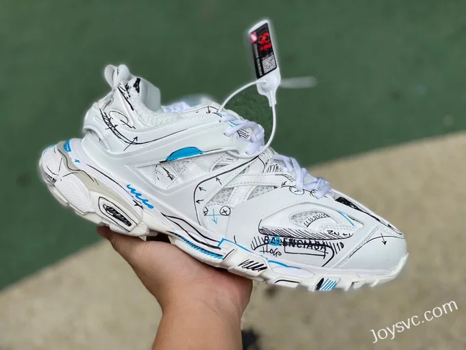 Balenciaga Track 1.0 White Blue Graffiti Sneakers