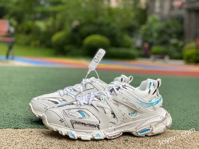 Balenciaga Track 1.0 White Blue Graffiti Sneakers