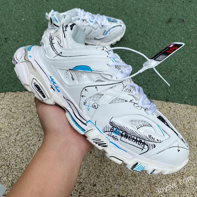 Balenciaga Track 1.0 White Blue Graffiti Sneakers