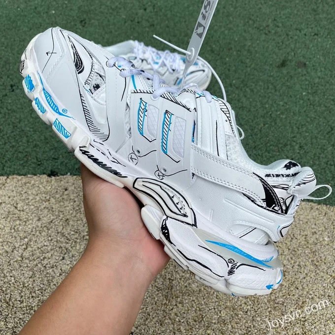 Balenciaga Track 1.0 White Blue Graffiti Sneakers