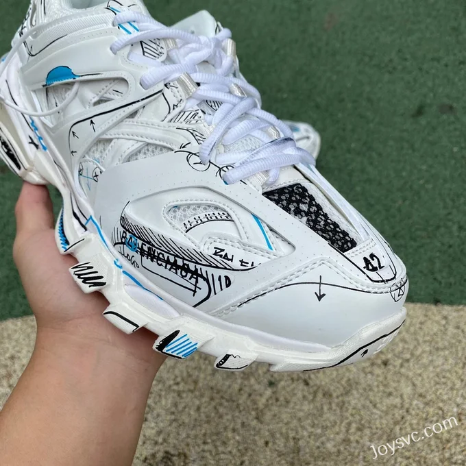 Balenciaga Track 1.0 White Blue Graffiti Sneakers