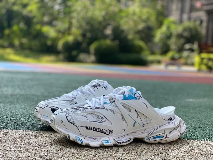 Balenciaga White Graffiti Slides Triple S Vintage Dad Shoes