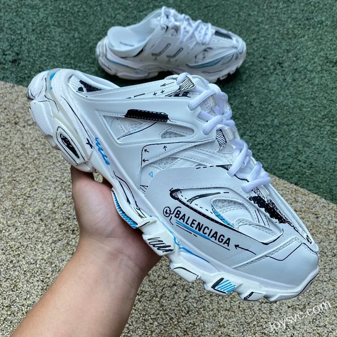 Balenciaga White Graffiti Slides Triple S Vintage Dad Shoes