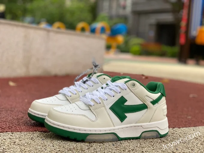 OFF-WHITE White Green Leather Sneakers