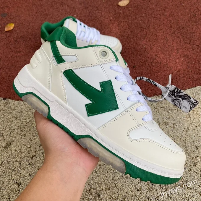 OFF-WHITE White Green Leather Sneakers