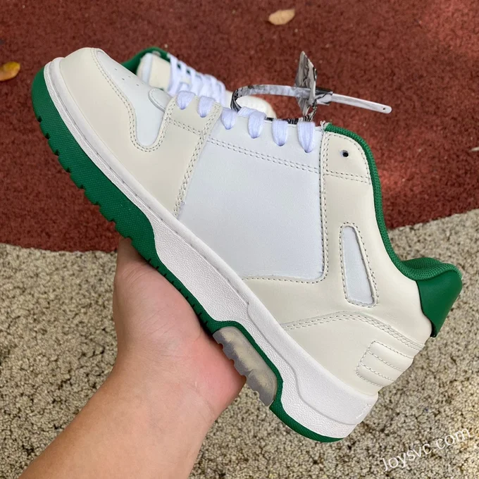 OFF-WHITE White Green Leather Sneakers