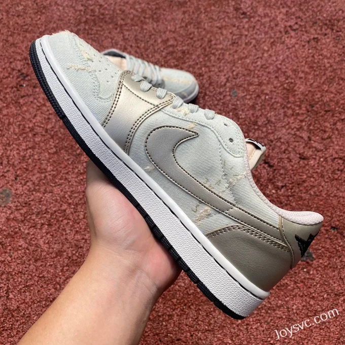 Travis Scott x Air Jordan 1 Low DM7866-815 Denim Ripped Reverse Swoosh