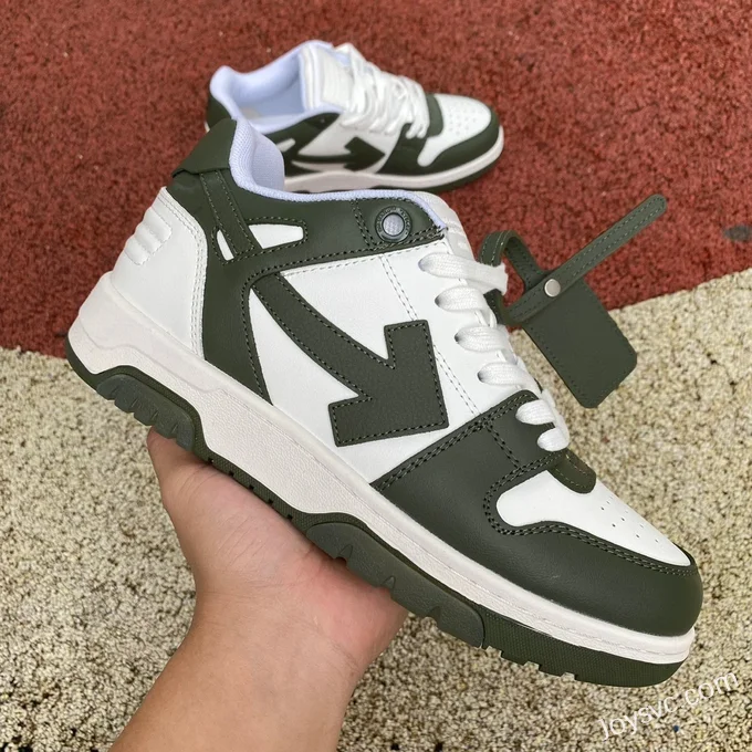 OFF-WHITE White Army Green Leather Sneakers