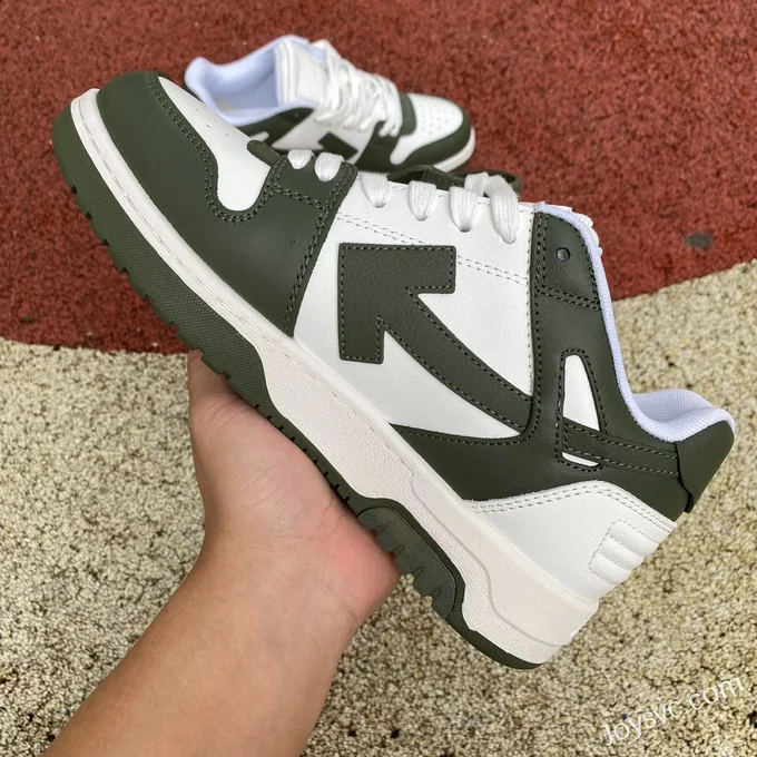 OFF-WHITE White Army Green Leather Sneakers