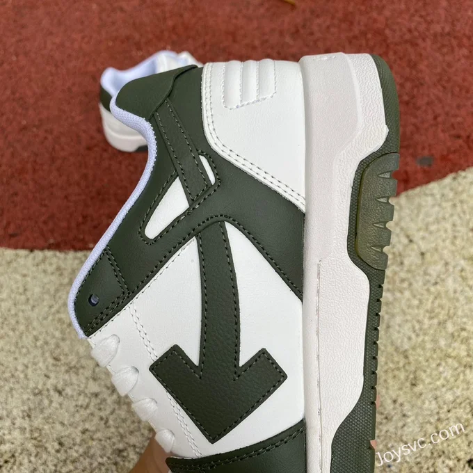 OFF-WHITE White Army Green Leather Sneakers