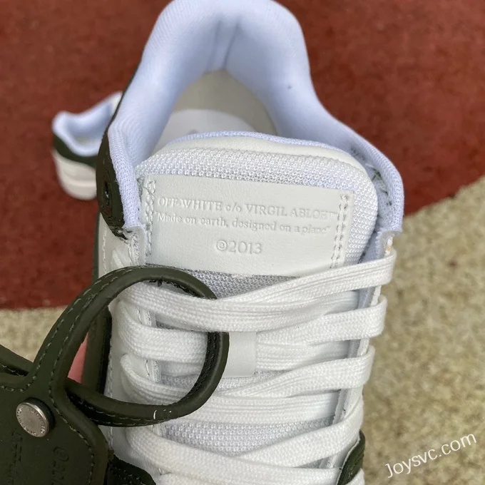 OFF-WHITE White Army Green Leather Sneakers