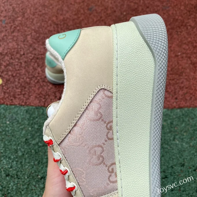 GUCCI Screener Padded Leather GG Canvas Platform Sneakers for Women in Pink & Beige