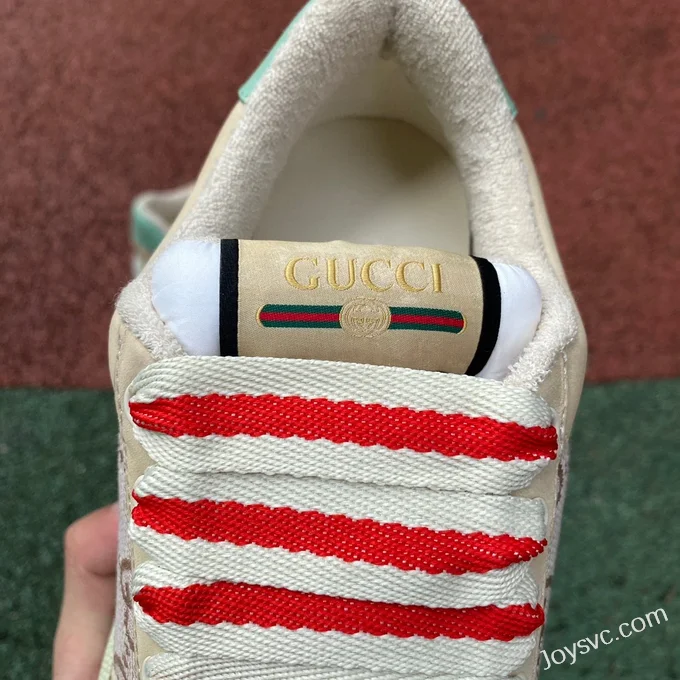 GUCCI Screener Padded Leather GG Canvas Platform Sneakers for Women in Pink & Beige