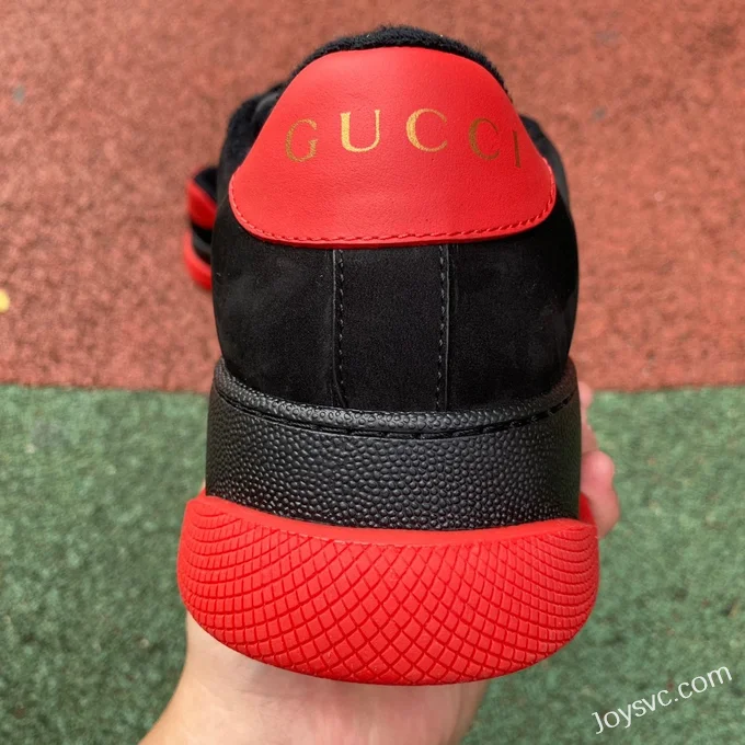 GUCCI Screener Padded Leather GG Canvas Platform Sneakers in Black & Red