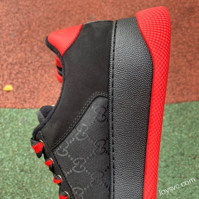 GUCCI Screener Padded Leather GG Canvas Platform Sneakers in Black & Red