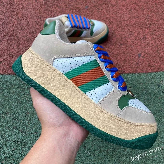 GUCCI Screener Padded Leather GG Canvas Platform Sneakers in Grey Green & Blue