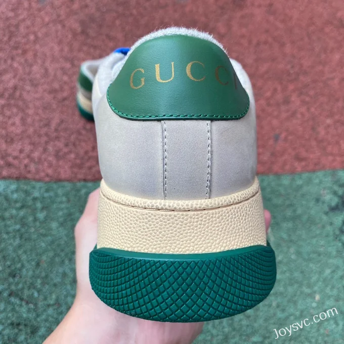 GUCCI Screener Padded Leather GG Canvas Platform Sneakers in Grey Green & Blue