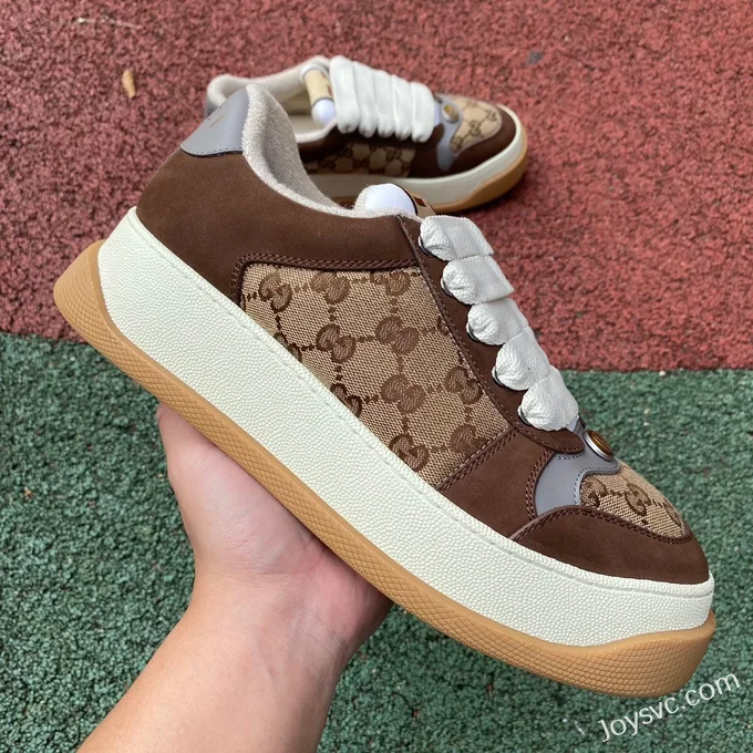 GUCCI Screener Padded Leather GG Canvas Platform Sneakers in Brown