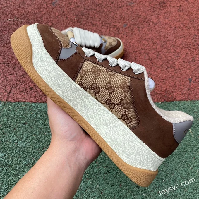 GUCCI Screener Padded Leather GG Canvas Platform Sneakers in Brown