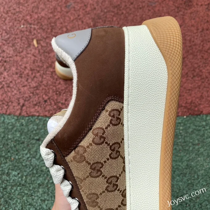 GUCCI Screener Padded Leather GG Canvas Platform Sneakers in Brown