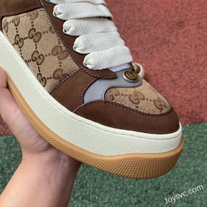 GUCCI Screener Padded Leather GG Canvas Platform Sneakers in Brown