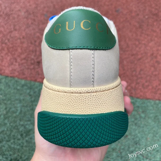 GUCCI Screener Padded Leather GG Canvas Platform Sneakers in Grey & Green