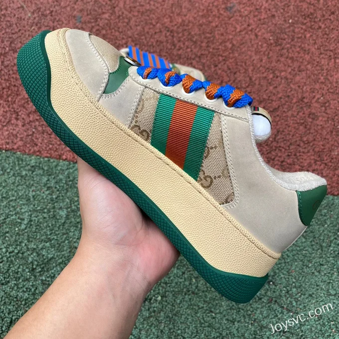 GUCCI Screener Padded Leather GG Canvas Platform Sneakers in Grey & Green