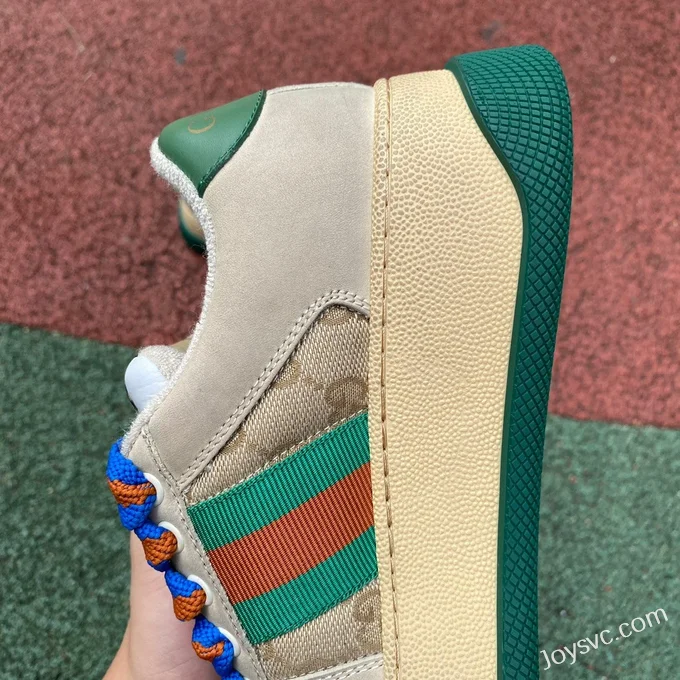 GUCCI Screener Padded Leather GG Canvas Platform Sneakers in Grey & Green