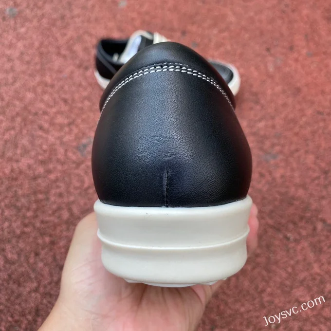 RICK OWENS Black White Edfu Leather Low Top Sneakers