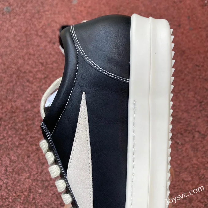 RICK OWENS Black White Edfu Leather Low Top Sneakers