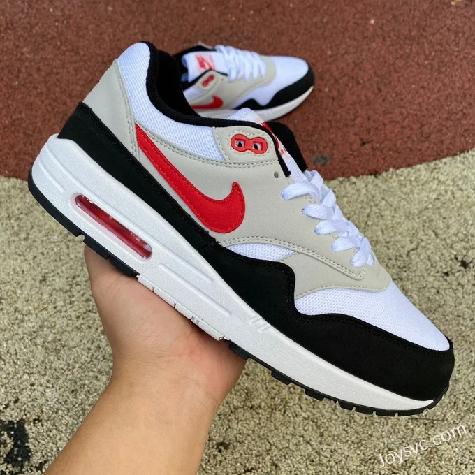 Nike Air Max 1 Red Swoosh White Black Running Shoes FD9082-101