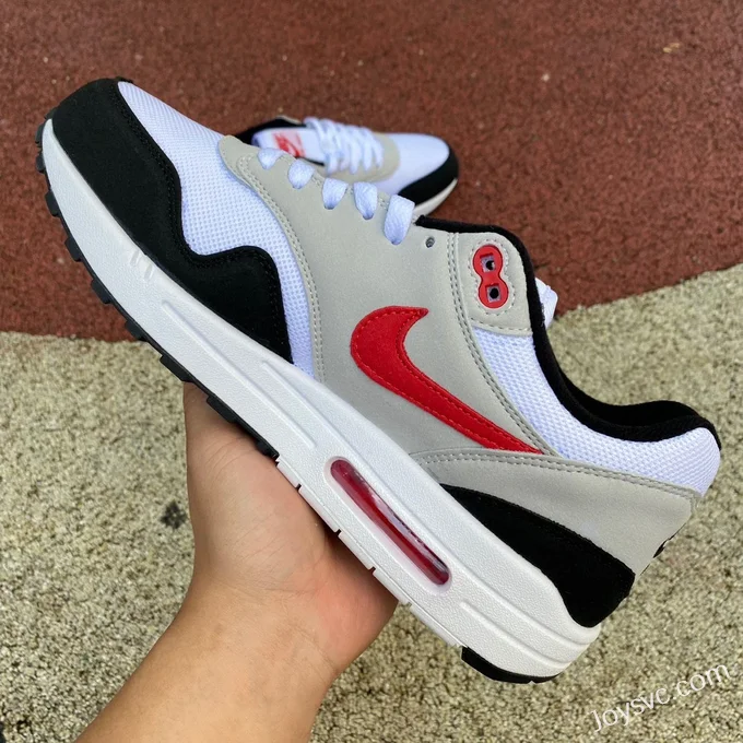 Nike Air Max 1 Red Swoosh White Black Running Shoes FD9082-101