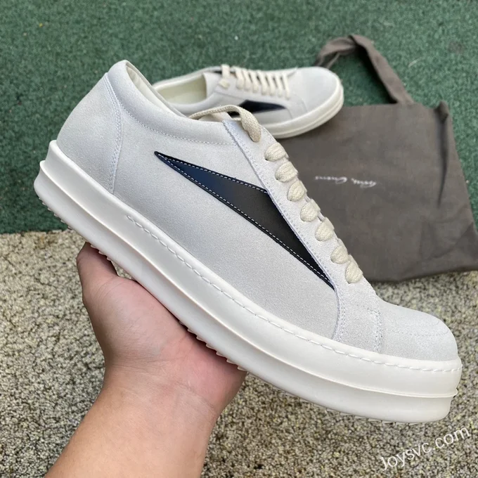 RICK OWENS Low Top White Full Grain Leather Sneakers