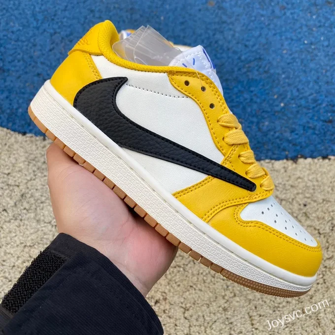 Travis Scott x Air Jordan 1 Low DZ4137-700 White Yellow Black Reverse Swoosh