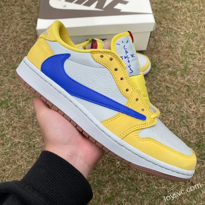 Travis Scott x Air Jordan 1 Low DZ4137-700 White Yellow Blue Canary Reverse Swoosh